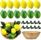 12PCS Artificial Lemon & Limes Set – Lifelike Faux Yellow & Green Fruits (3" x 2") with 10 Leaves and Woven Basket for Kitchen, Party, Table Décor, and Photography Props